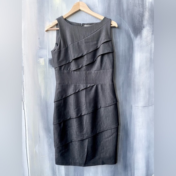 EUC Calvin Klein Black Asymmetrical Tiered Sheath Mini Dress Size 4 - Picture 1 of 8